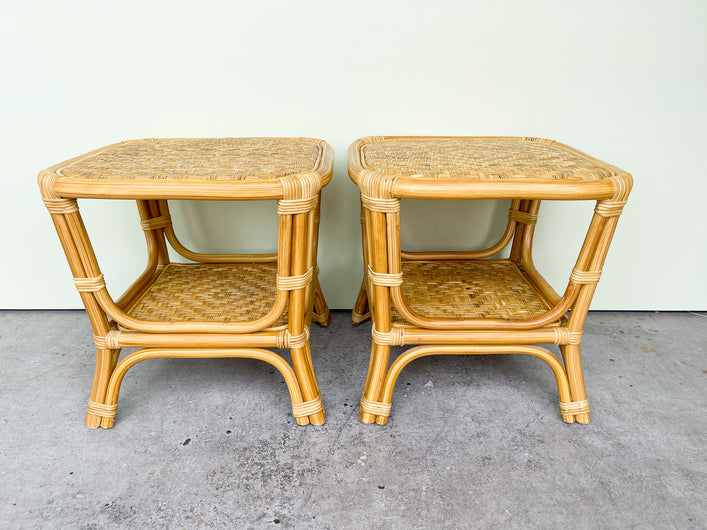 Pair of Woven Rattan Side Tables