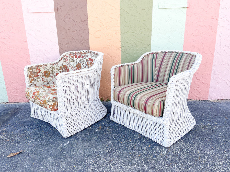 Pair of White Braided Rattan Chairs
