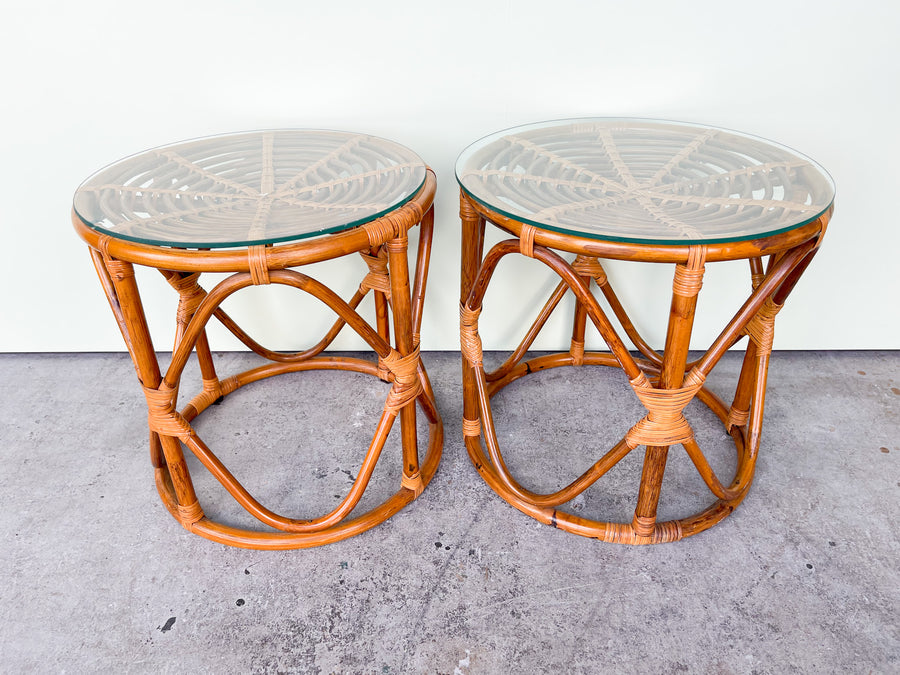 Pair of Island Style Rattan Drum Tables