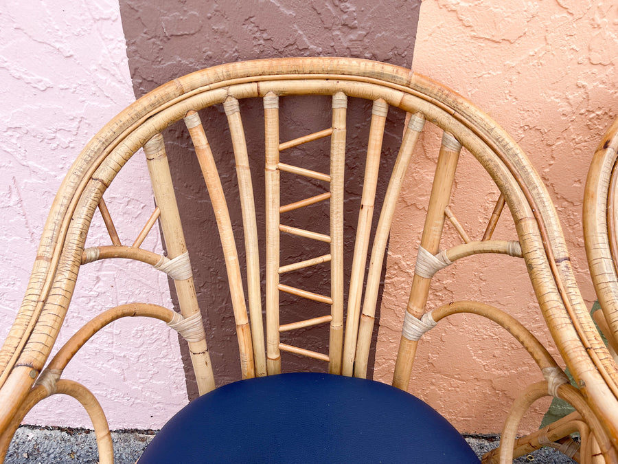 Pair of Coastal Rattan Arm Chairs