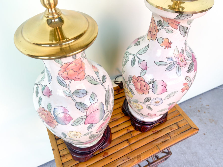 Pair of Peachy Floral Lamps