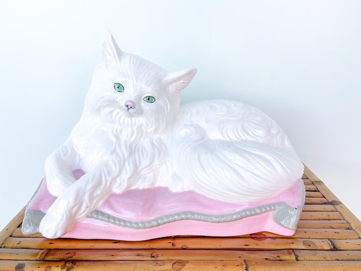 Sweet Ceramic Cat on Pillow