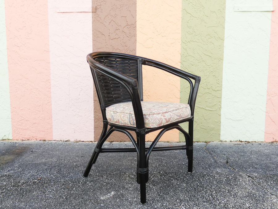 Pair of Painted Black Rattan Barrel Chairs