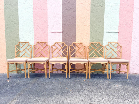 Set of Six Rattan Chippendale Dining Chairs