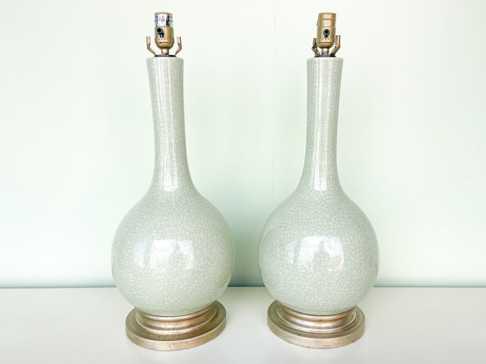 Pair of Celadon Crackle Lamps