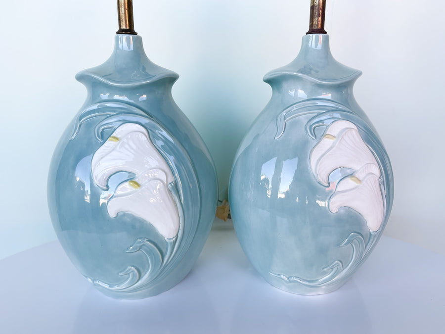 Pair of Petite Seafoam Lily Lamps