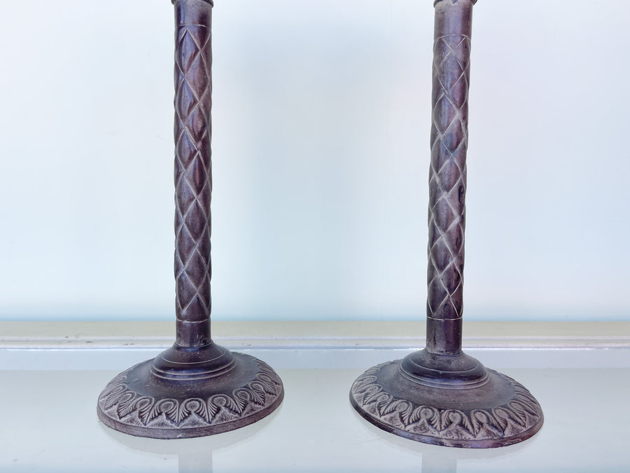 Pair of Brass Palm Tree Candlesticks