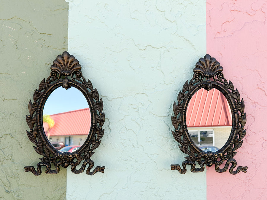 Pair of Petite Brass Bow Mirrors