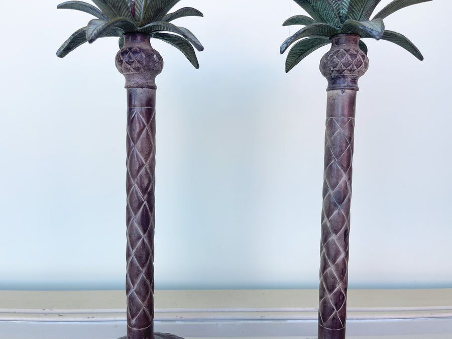 Pair of Brass Palm Tree Candlesticks