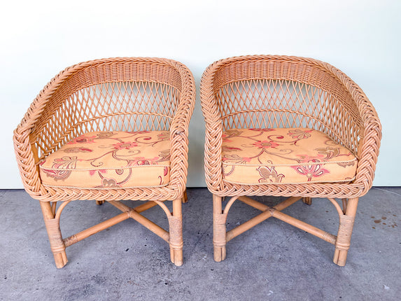 Pair of Bielecky Brothers Braided Rattan Chairs