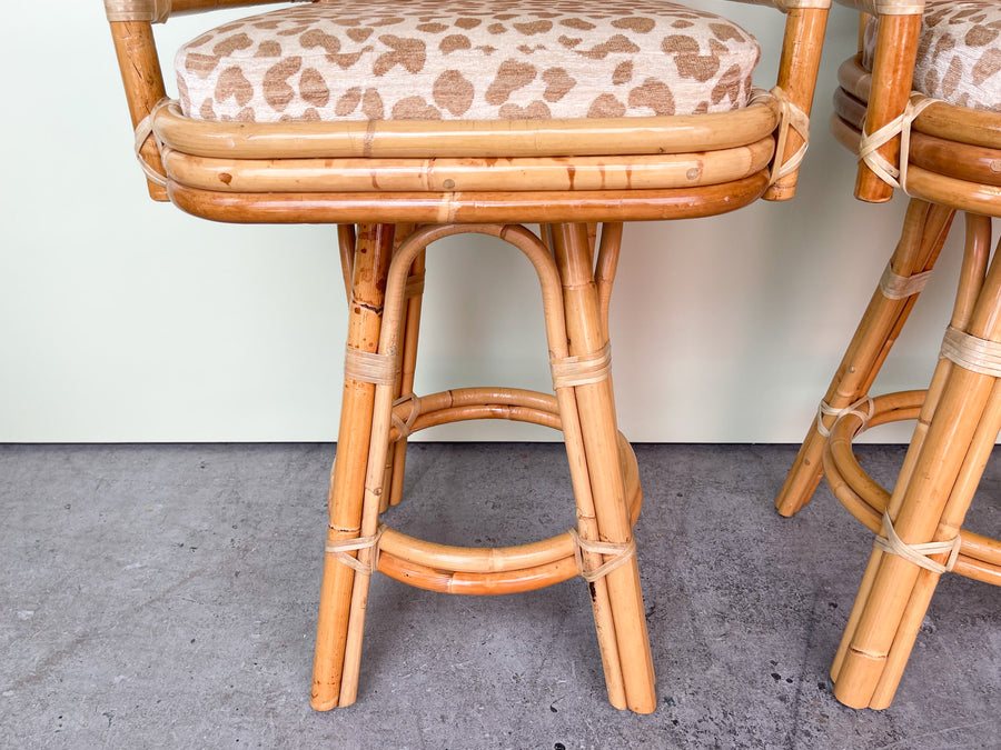 Pair of Cheetah Rattan Bar Stools