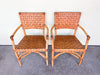 Pair of Leather and Rattan Arm Chairs