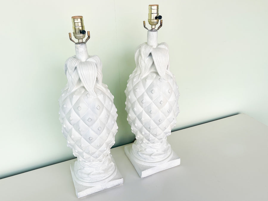 Pair of Plaster Pineapple Lamps