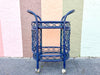 Navy Rattan Bar Cart on Castors