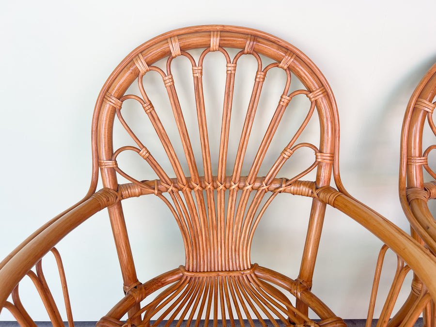 Pair of Cute Coastal Rattan Arm Chairs