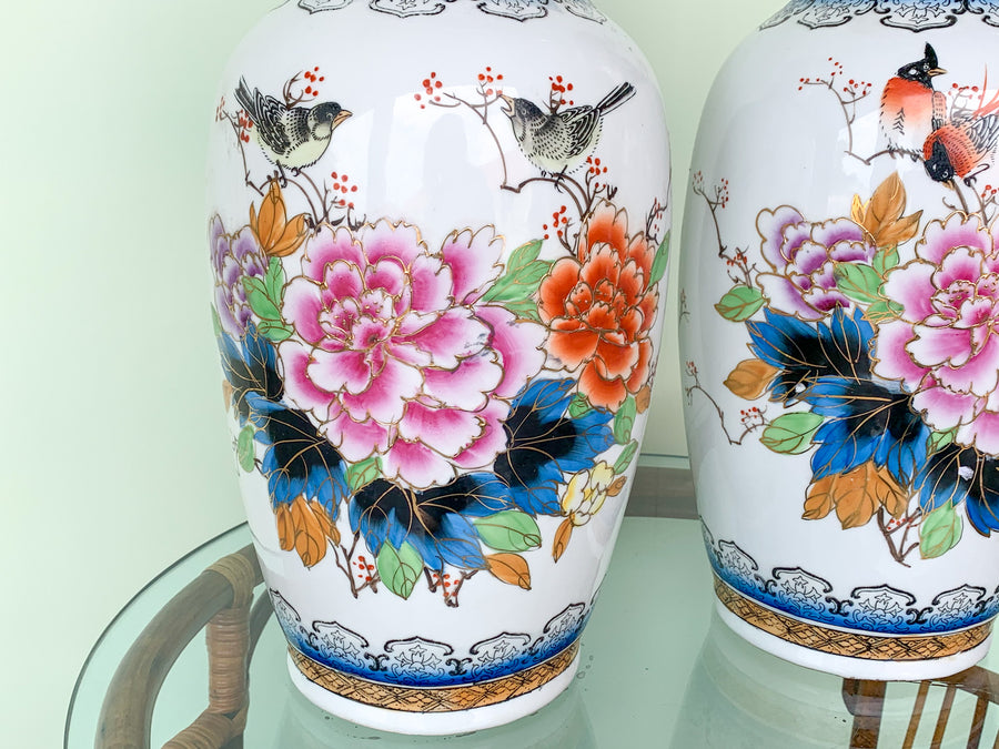 Pair of Colorful Asian Inspired Vases