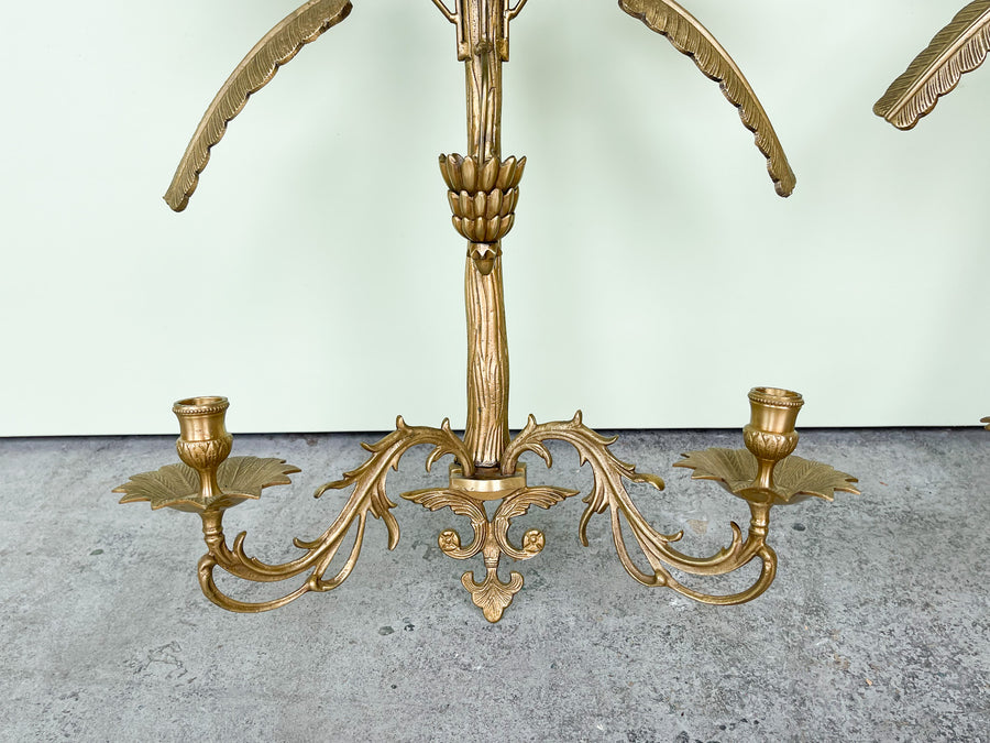 Pair of Brass Palm Tree Wall Sconces