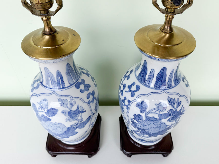 Pair of Blue and White Chinoiserie Lamps