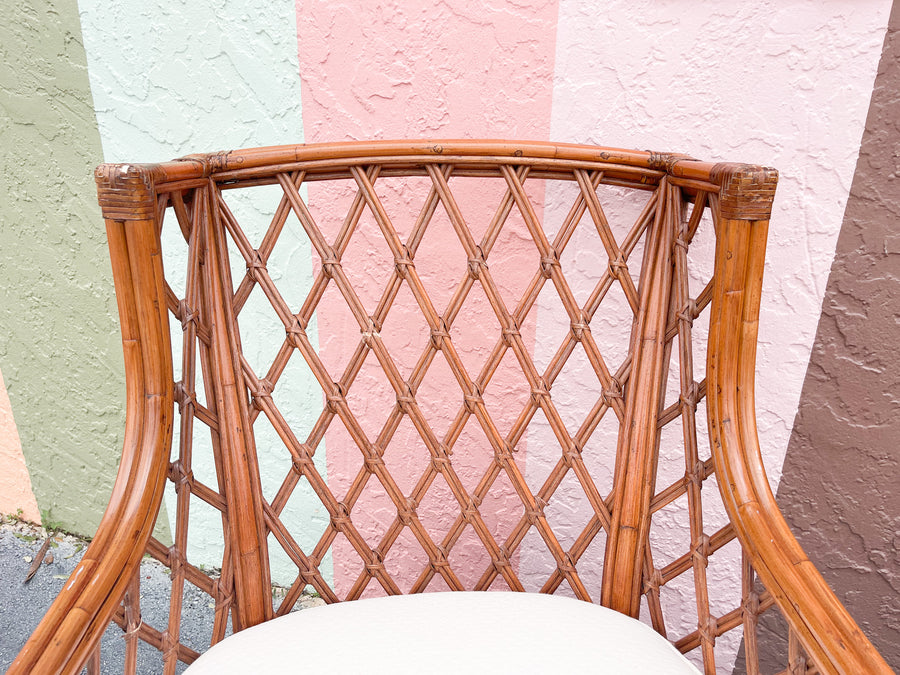 Pair of Rattan Wingback Chairs and Ottoman