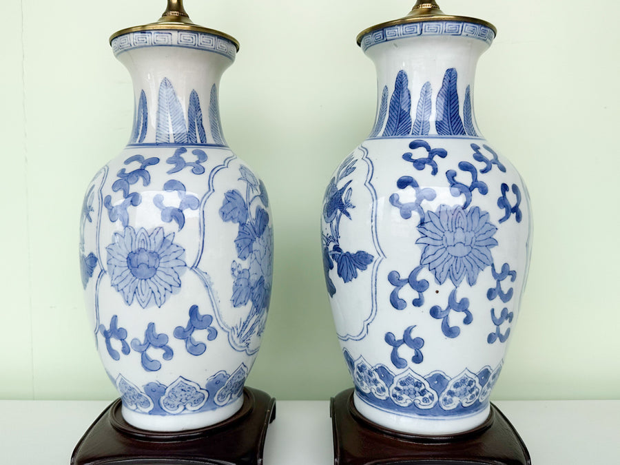 Pair of Blue and White Chinoiserie Lamps
