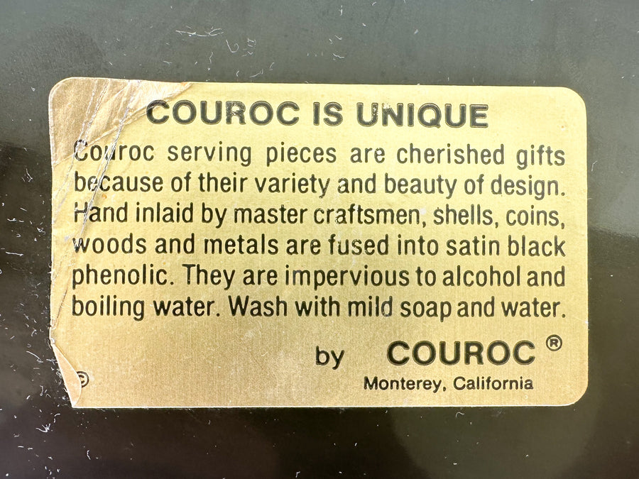 Couroc Tray with Wood and Brass Inlaid Parakeet