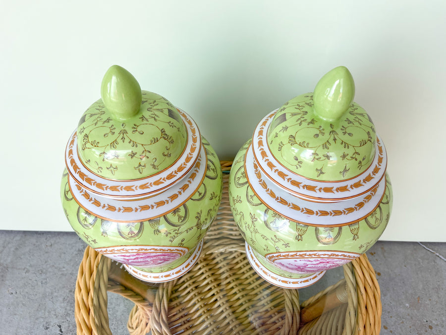 Pair of Pink and Green Ginger Jars