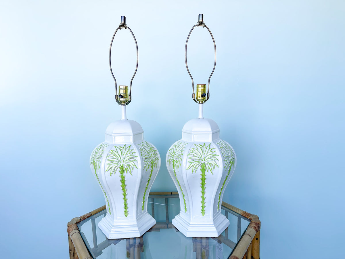 Pair of Palm Tree Ginger Jar Lamps