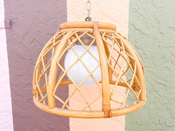 Old Florida Rattan Lattice Chandelier