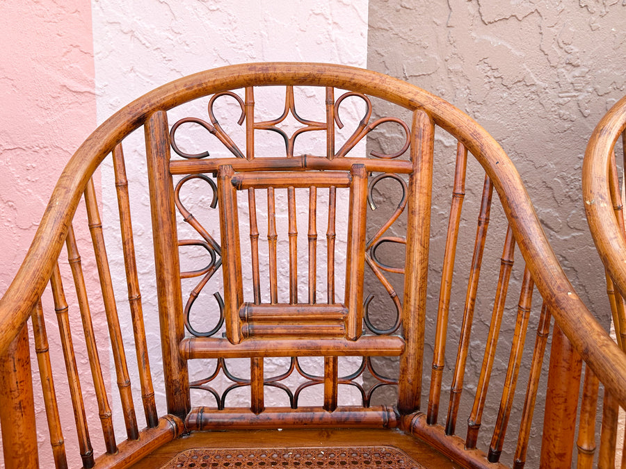 Pair of Tortoiseshell Rattan Brighton Style Chairs