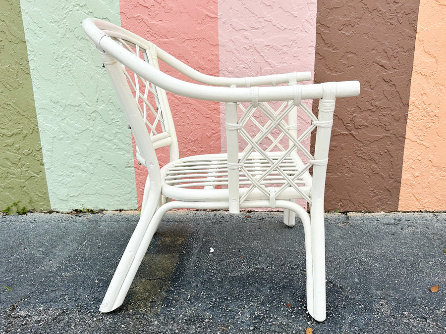 Pair of Rattan Lattice Love Chairs
