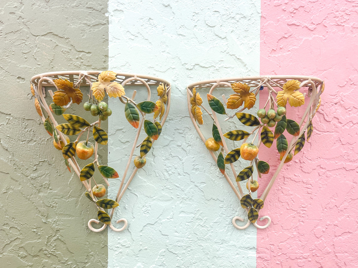 Pair of Tole Fruit Wall Shelves