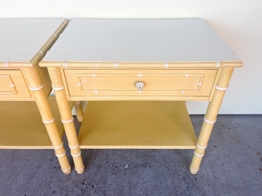 Pair of Yellow Thomasville Faux Bamboo Nightstands