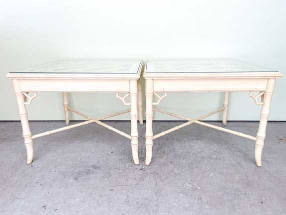 Pair of Faux Bamboo Chippendale Side Tables