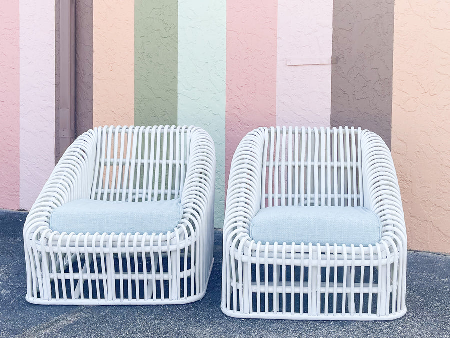 Pair of Fab Painted Henry Olko Style Lounge Chairs