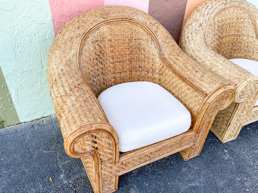 Pair of Ralph Lauren Rattan Lounge Chairs