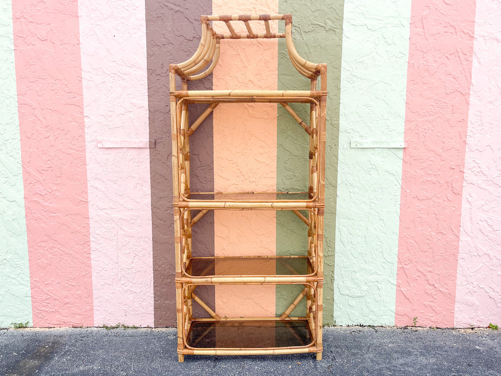 Rattan Chippendale Pagoda Etagere