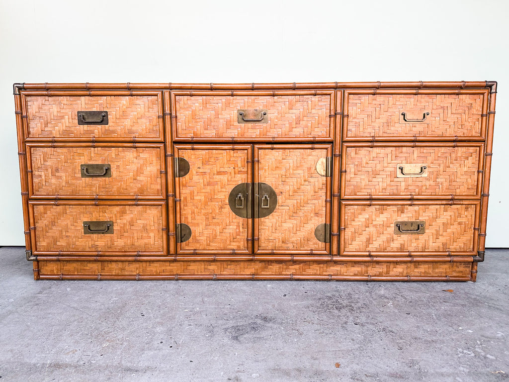 vintage rattan dresser Wicker Boho Chic 6 Drawer This spacious 6 1980's Vintage White Wicker Dresser