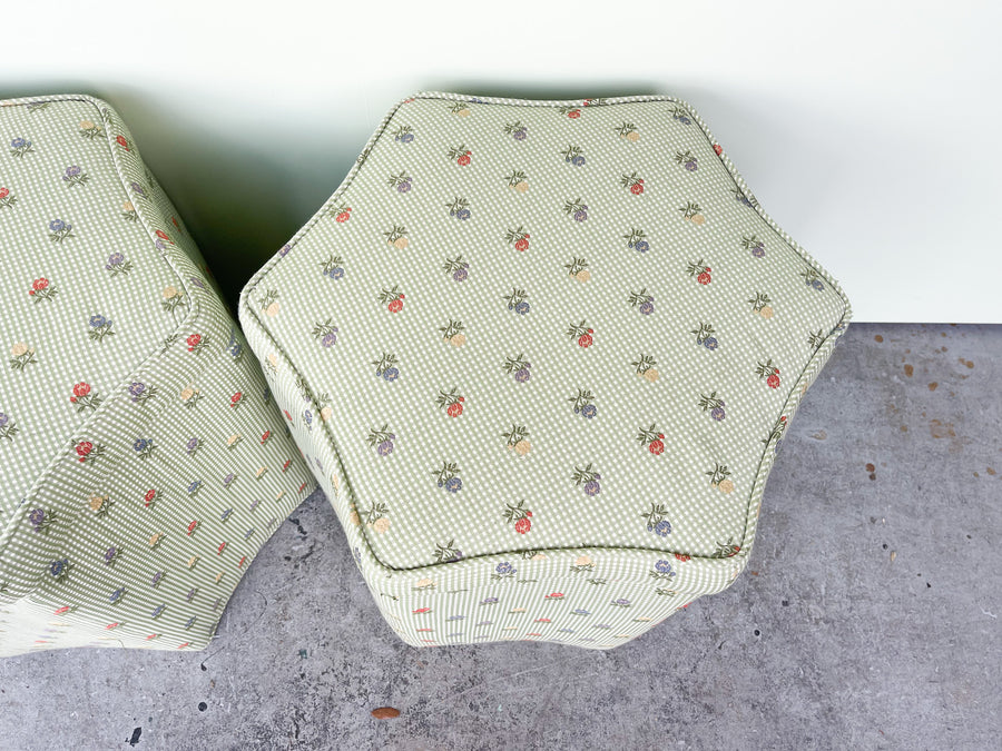 Pair of Gingham Floral Ottomans