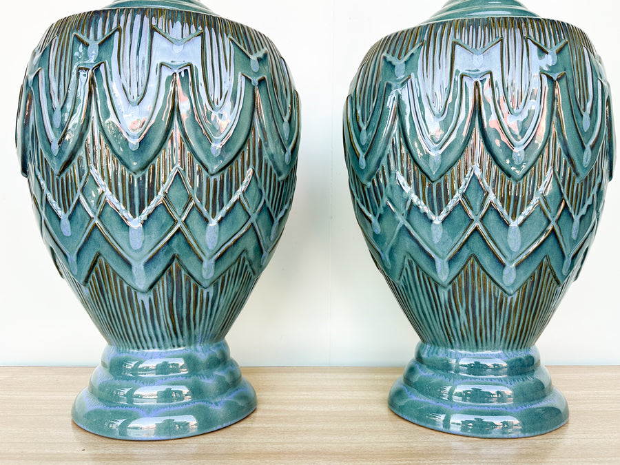 Pair of Teal MCM Swag Lamps