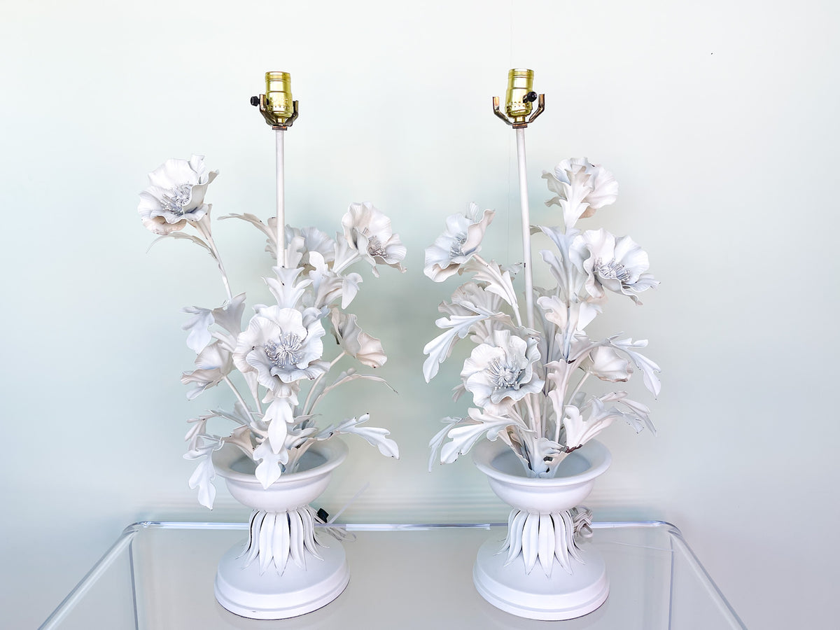 Pair of Italian Tole Flower Lamps