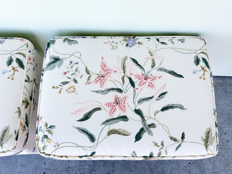 Pair of Upholstered Floral Parsons Stools
