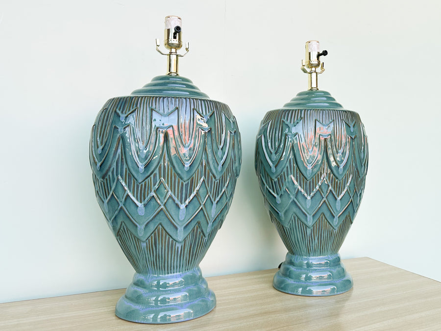 Pair of Teal MCM Swag Lamps