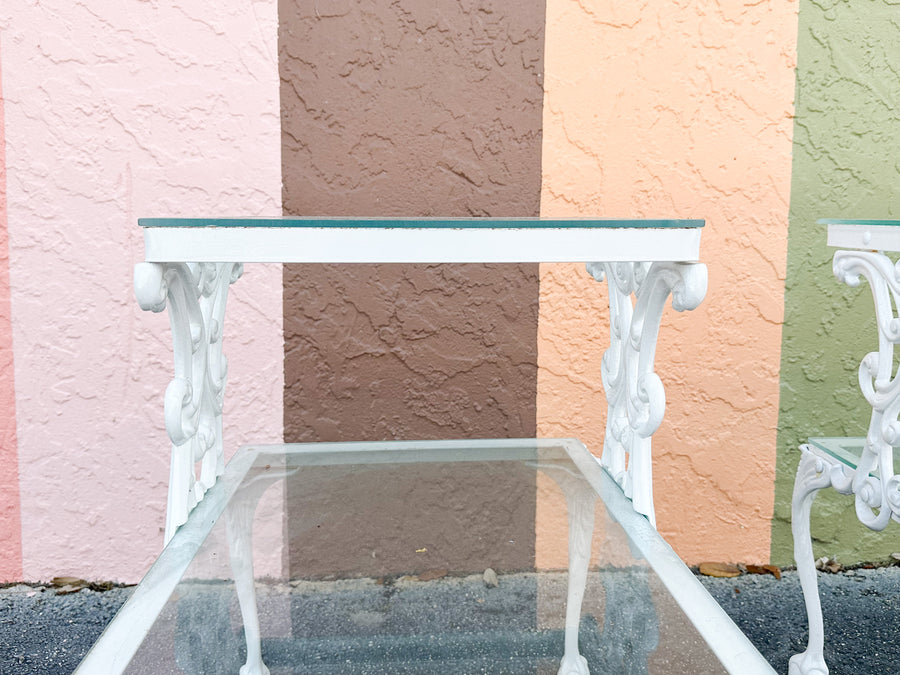 Pair of Palm Beach Chic Two Tier Side Tables