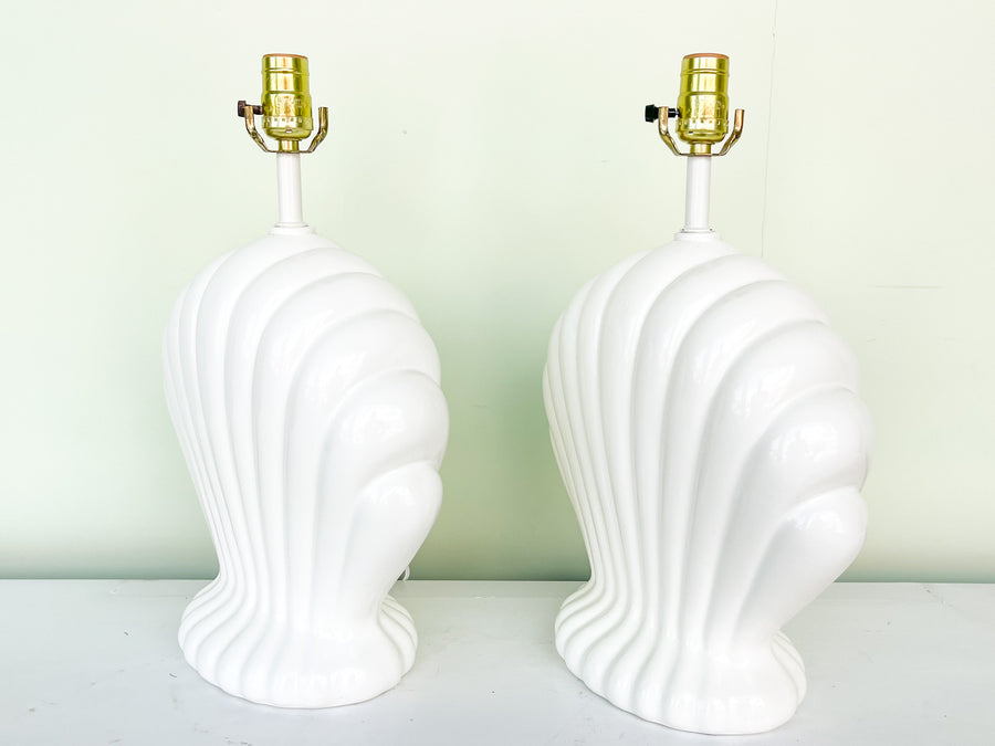Pair of Ceramic Clam Shell Lamps