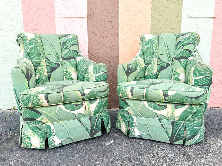 Pair of The Colony Hotel Lobby Upholstered Swivel Chairs