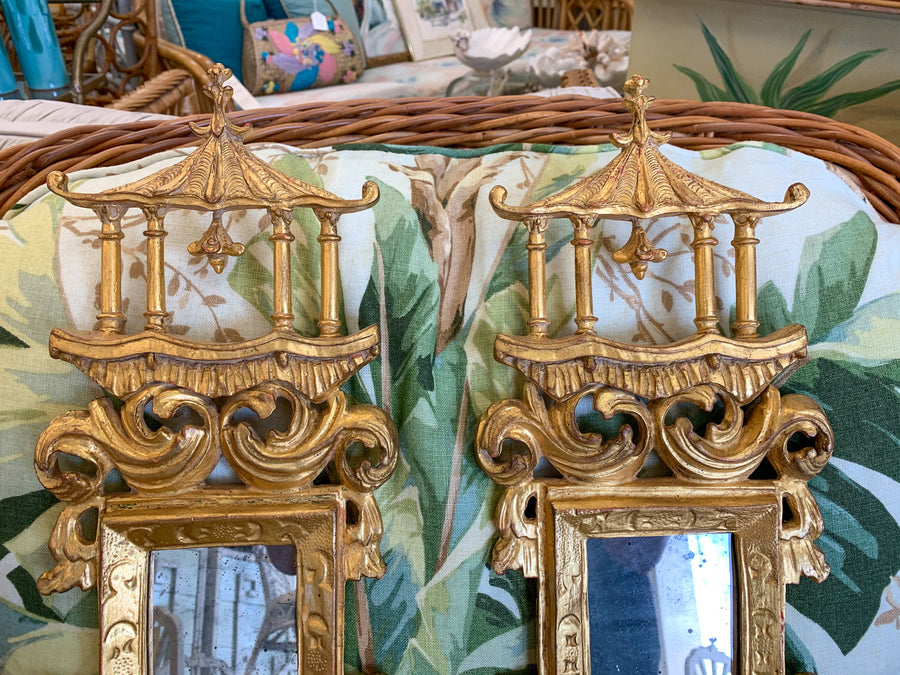 Pair of Modern Pagoda Mirrored Sconces