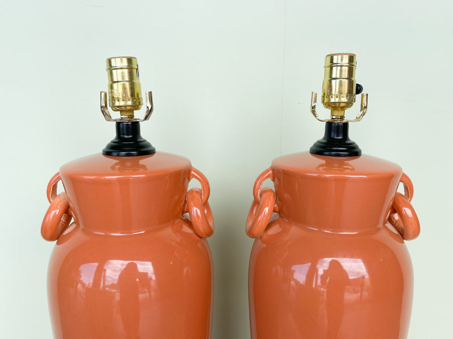 Pair of Orange Ceramic Lamps