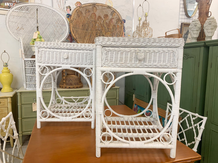 Pair of White Wicker Night Stands