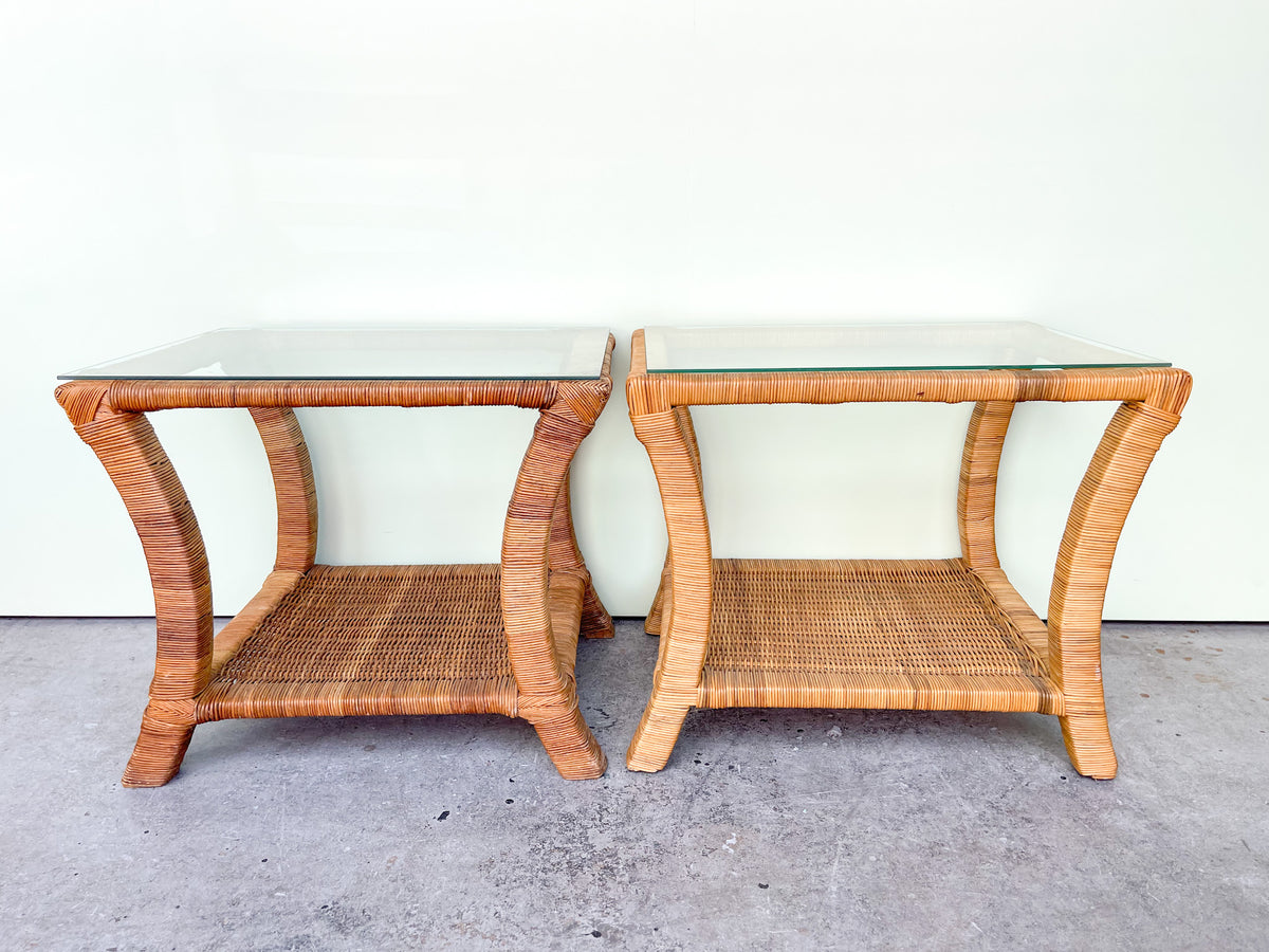 Pair of Island Chic Rattan Side Tables