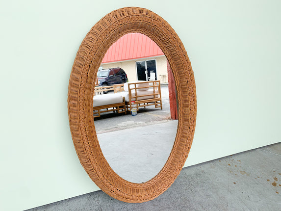 Oval Braided Wicker Chic Mirror